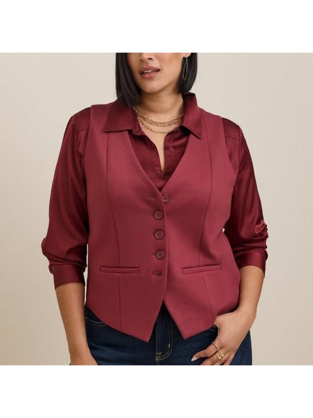 3X • Torrid • Studio Luxe Ponte Vest - New Maroon